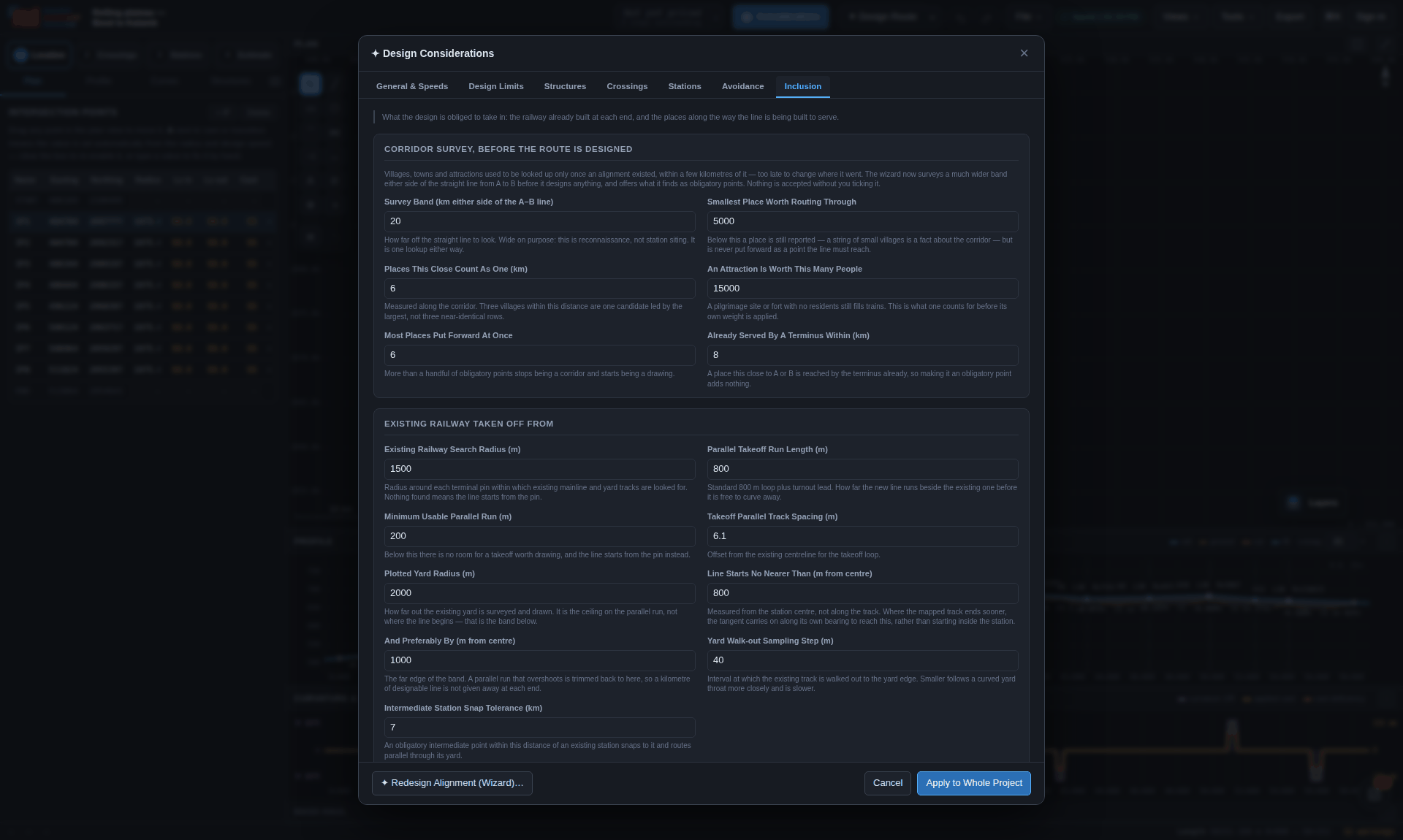The Inclusion tab of the considerations console