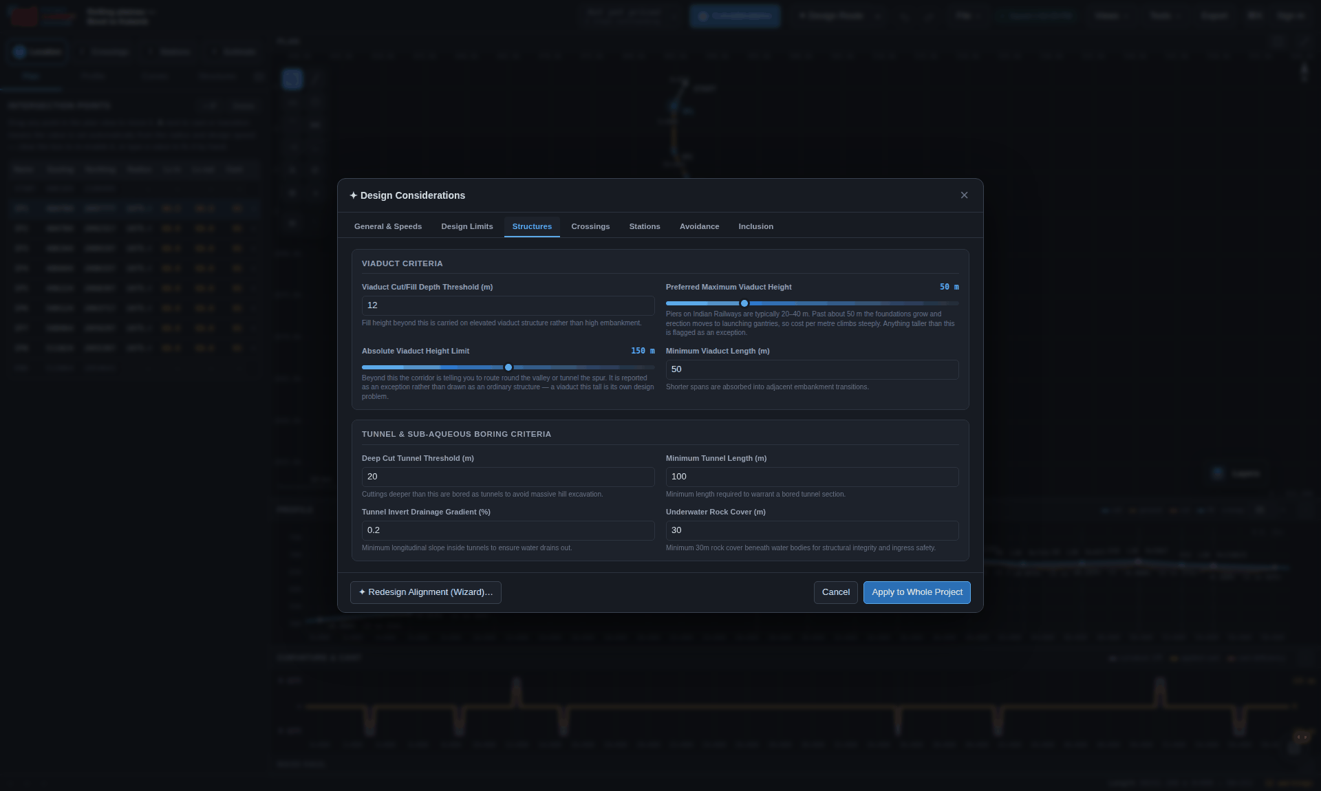 The Structures tab of the considerations console